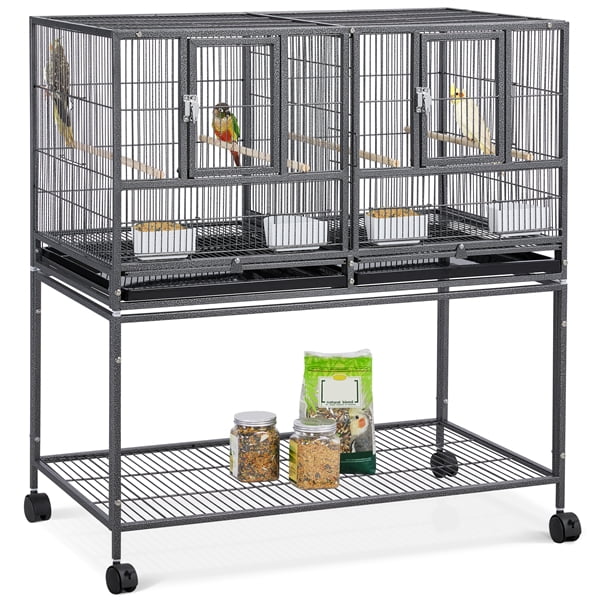 Metal Bird Cage Parakeet Finch Budgie Lovebird Pet Rolling Cage with Stand Perch